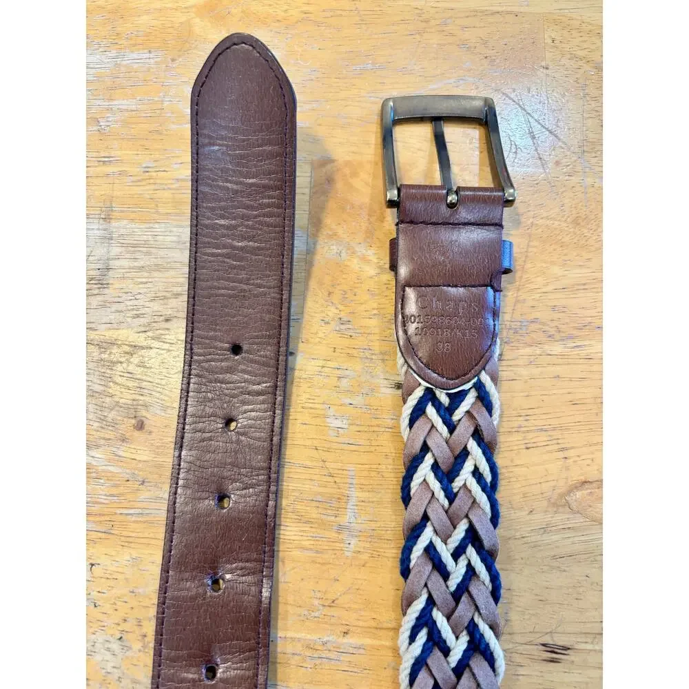 Vintage Boho Brown Leather Belt Gold Brass Buckle Mixed Braided, Men's XL